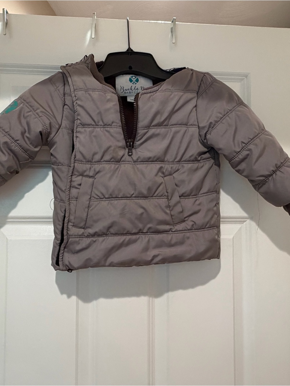 Buckle Kids Gray Puffer Jacket with Hood
